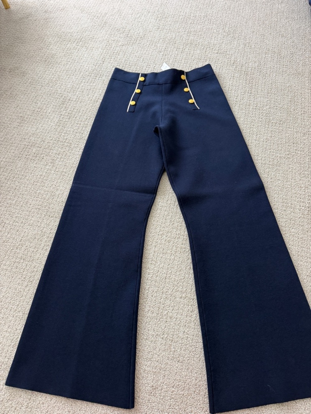 J. Crew Navy Boot Cut Pants with Gold Buttons